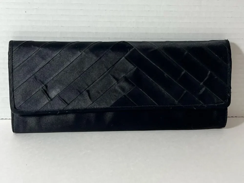 Aldo Formal Satin Clutch Shoulder Bag Black Pleated with Silver Chain